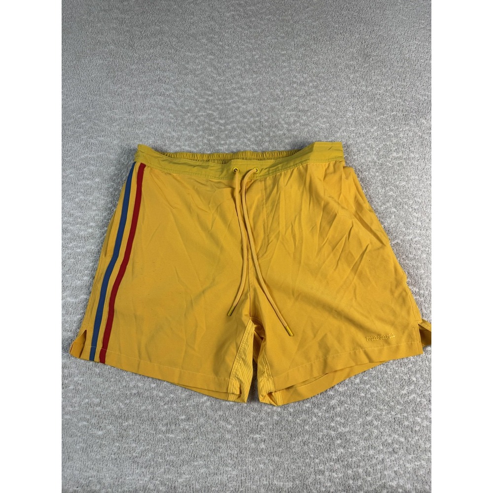 Mañana Swim Trunks‎ Shorts Mens Medium Yellow Stripe Lined Quick Dry Beach Surf